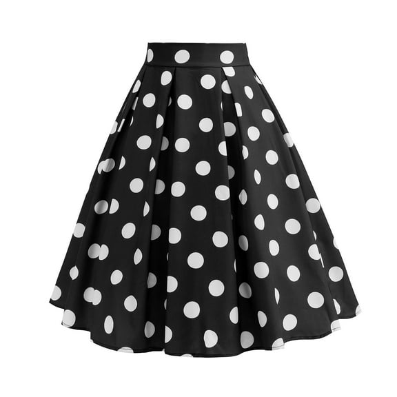 Luxalzxs Women 50s Vintage Polka Dot A Line Pleated Midi Skirt Cocktail Swing Skirt High Waist Knee Length Flared Skirt Casual Retro Belted Party Skirts