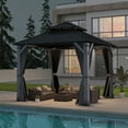 thumbnail image 5 of Howsvn 10 x 10 ft. Patio Cedar Wood Gazebo, Outdoor Double Roof Hardtop Wooden Gazebos with Curtains and Netting for Backyard, Deck, 5 of 11