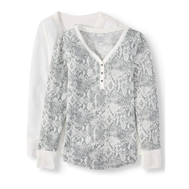 Time and Tru Women's Thermal Henley TShirt, 2 Pack Bundle Walmart