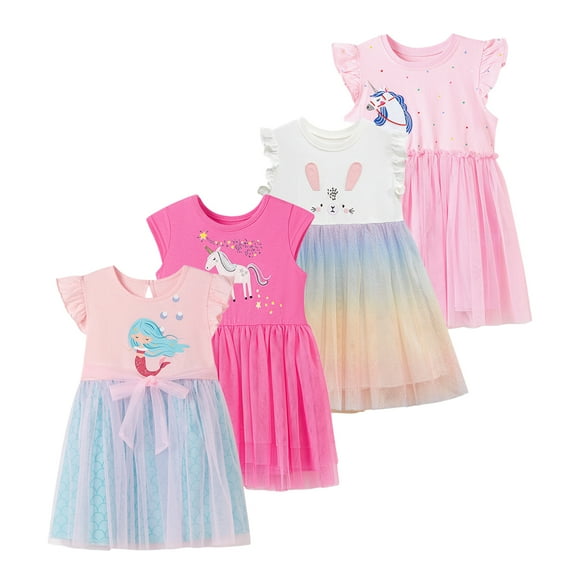 Emy Dola 2-7T Ruffle Sleeve Tutu Dress for Little Girls Ribbon Bowknot Mermaid Tulle Dress for Wedding Birthday Party