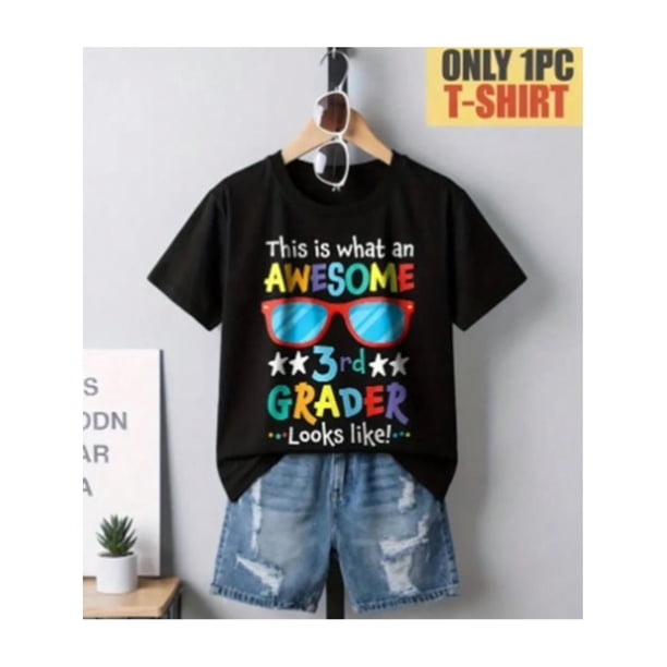 3rd Grade Awesome T-Shirt For Boys & Girls - Red Cotton Crew Neck With Glasses & Stars Design, Lightweight & Comfortable, Back To School Casual Top, School Spirit Apparel | Playful Design