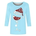 thumbnail image 4 of DeHolifer Women T-Shirts Red Wine Glass 3/4 Sleeve Christmas Pullover Xmas Santa Hat Graphic Blouse T-Shirts Tops Light Blue XL, 4 of 4