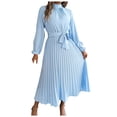 thumbnail image 3 of Women's Autumn And Winter Elegant Stand Collar Long Sleeve Waist Pleated Long Dress Dress Women Dresses Semi Formal Ladies Suit Two Piece Long Skirt Outfits for Women Bathing Suit Skirts Long Woman, 3 of 8