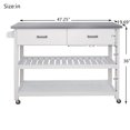 thumbnail image 4 of White Wood 47.24 in. Kitchen Island with Stainless Steel Top and Wheels, 4 of 6