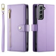 thumbnail image 2 of For Samsung Galaxy S21 5G 6.2-inch Wallet Case for Women Men Multi-Card Slots Zipper Pocket Lanyard Strap Wristlet Leather Phone Case,Purple, 2 of 7