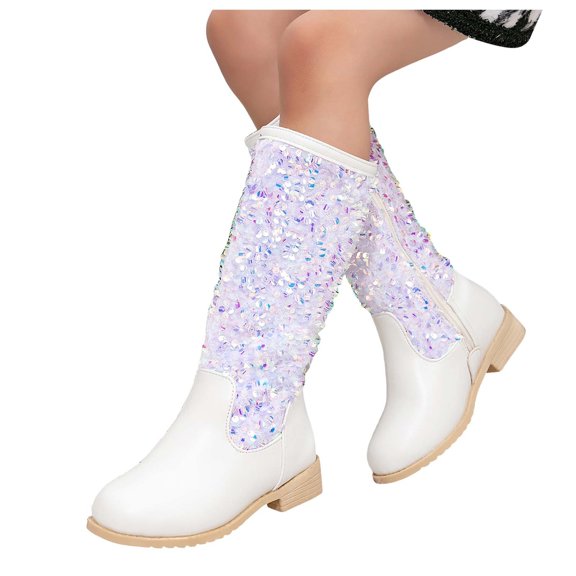 Chenyee Girls Knee High Boots Fashion Gitter Sparkly Mid Calf Riding Dress Booties for Toddler