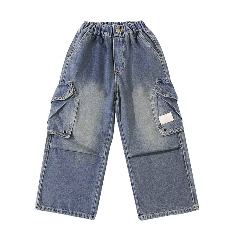 WRTFVZA Boys Baggy Jeans 14-16 Flap Pockets Straight Leg Soft
