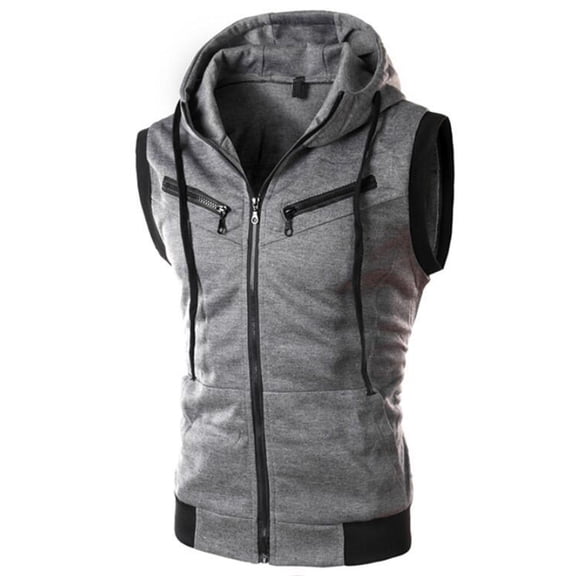 Previn Men's Vest Hoodies Soft Hooded Cotton Sleeveless Summer Fall Zip Up Drawstring Spring Casual Workout Gym Tank Top Dark Grey X-Large