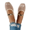 thumbnail image 6 of HTHLVMD Summer Walking Shoes, Hollow Breathable Casual Footwear, Mesh Mary Jane, Women's Mesh Ballet Flats Fishnet Ballerina Flats Buckle Strap Mary Jane Causal Daily Dress Shoes, Beige 5.5, 6 of 6