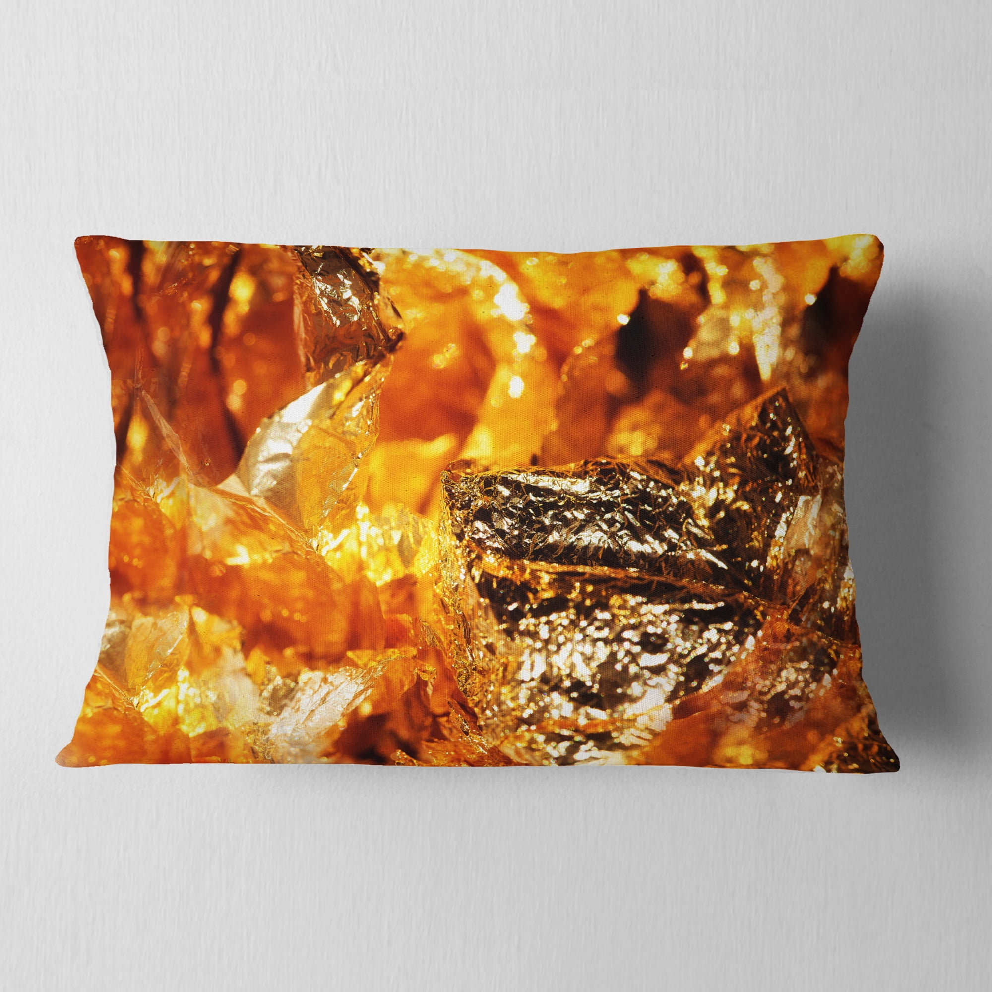 Designart Shiny Orange Gold Foil - Contemporary Throw Pillow - 12x20