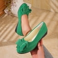thumbnail image 4 of absuyy Womens Ballet Flats Green Bow Slip On Comfortable Low Wedge Heel Cushioned Insole Flock Upper Non-Slip Rubber Sole Size 7, 4 of 9