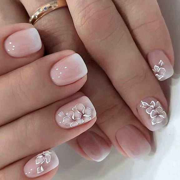 24Pcs Square Press on Nails Glues on Nails French Fake Nails Designs False Nails Artificial Nails Gifts for Women Girls