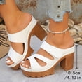 thumbnail image 2 of Slides for Women Comfy Orthopedic Heeled Sandals Peep Toe Hook and Loop Slip on Backless Heels Platform Lug Sole Pumps Shoes White Size 9, 2 of 6