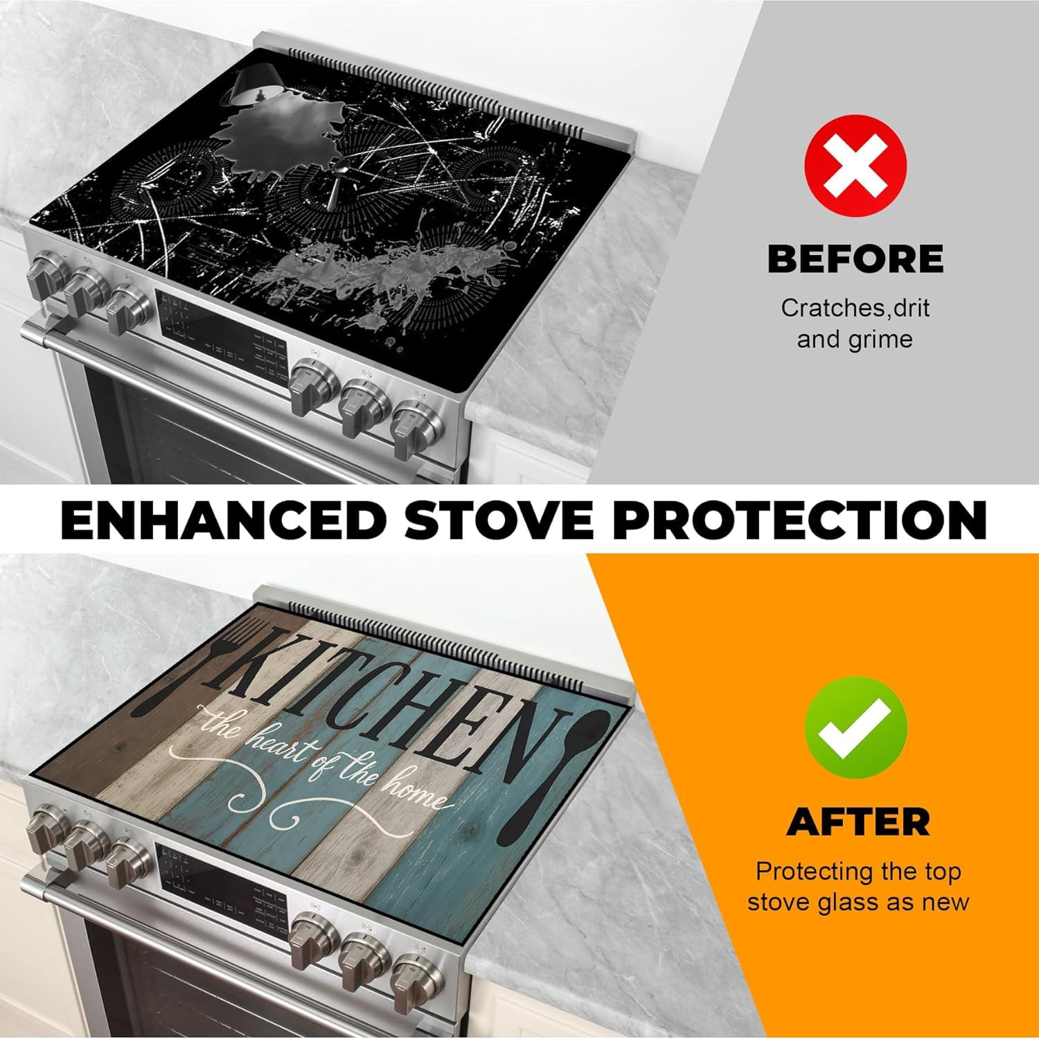 Heat-Resistant Glass Stove Top Cover with Anti-Slip Rubber Coating – Electric Stove Protector, Scratch-Resistant, Counter Space Decor Mat (board, 28.5"L x 20.5"W)