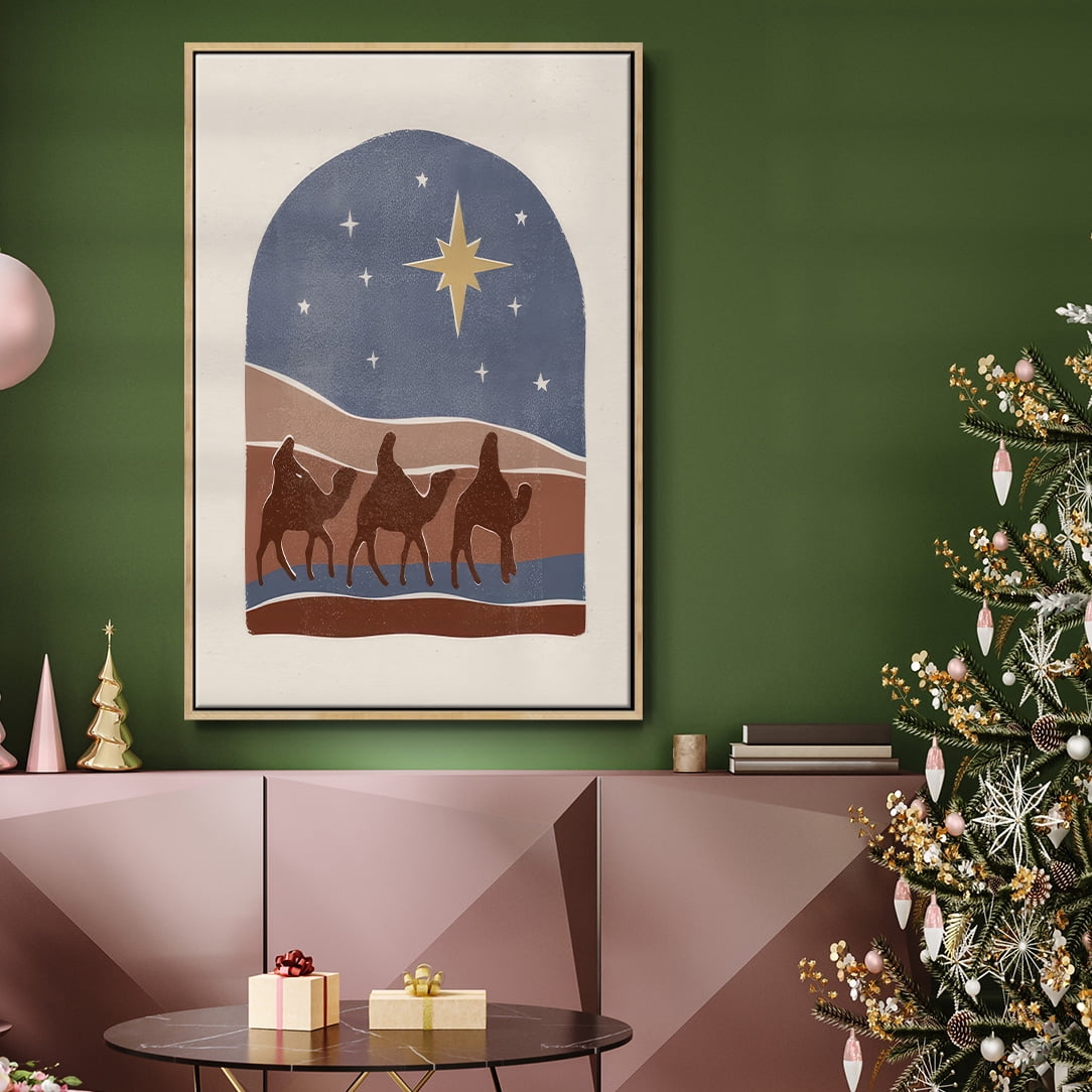 Boho Nativity II - Framed Gallery Wrapped Holiday Canvas - 25 x 37 - Natural Wood Frame