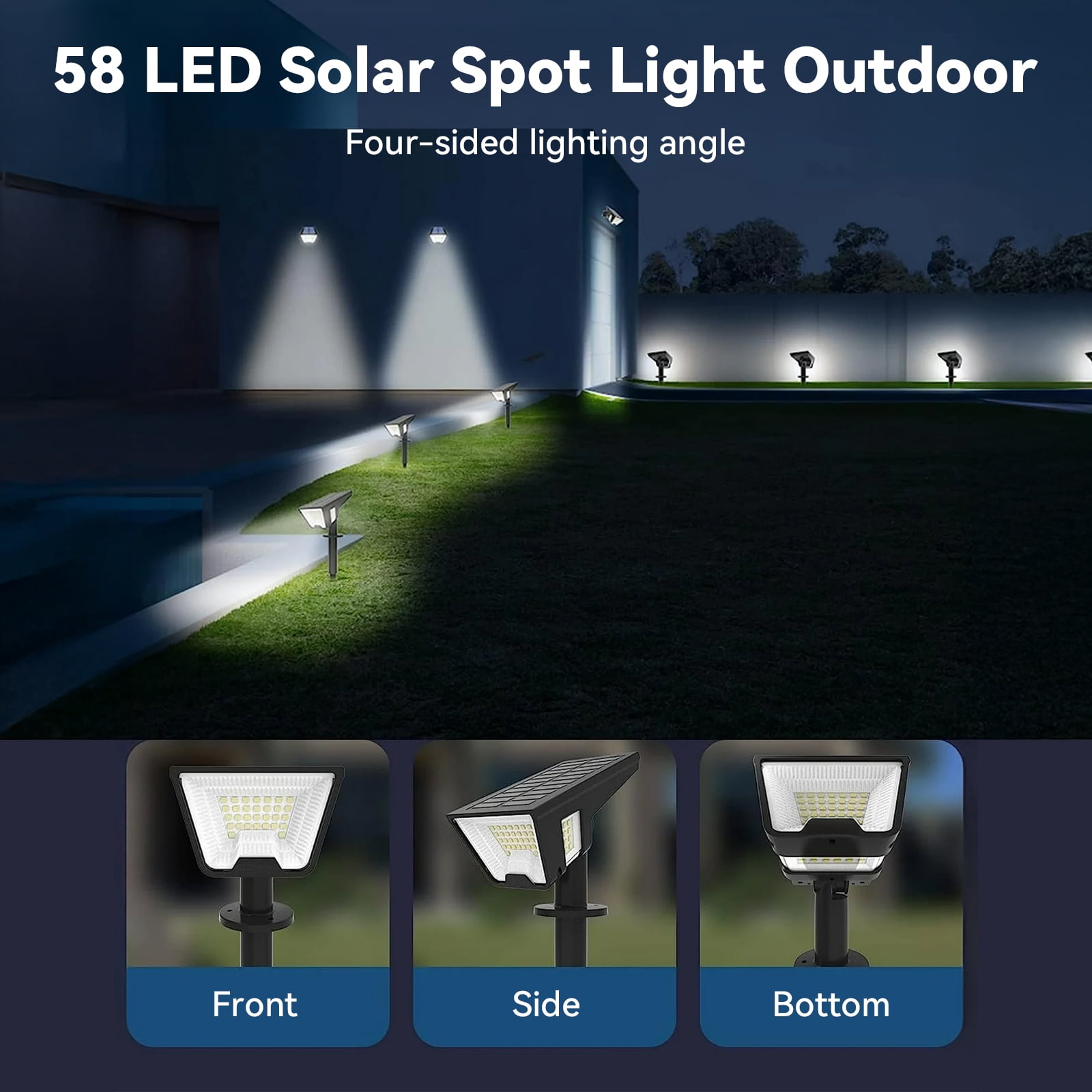 SZRSTH Solar Lights Outdoor - 4Pack 58LED Solar Spot Lights 4 Sided Lighting Wall Lights for Yard Porch Garden Decor