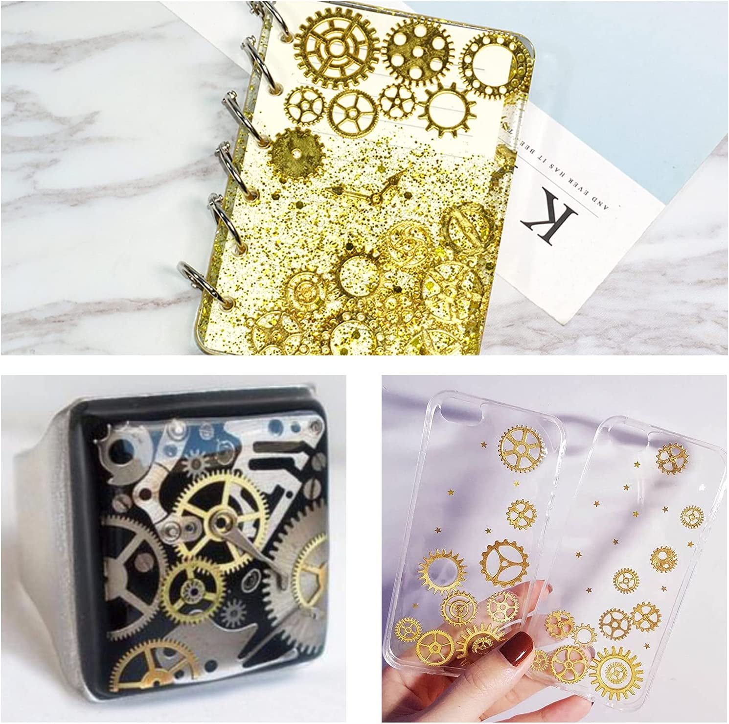 DIY 400Pcs Resin Fillers Antique Steampunk Gears Charms 8-Color UV Epoxy Resin Supplies Filling Accessories Mixed Color DIY