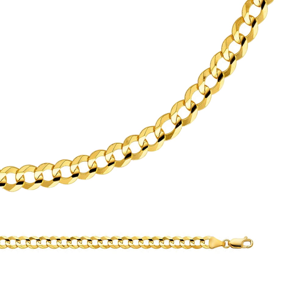Cuban Necklace Solid 14k Yellow Gold Chain Open Curb Wide Link Concave