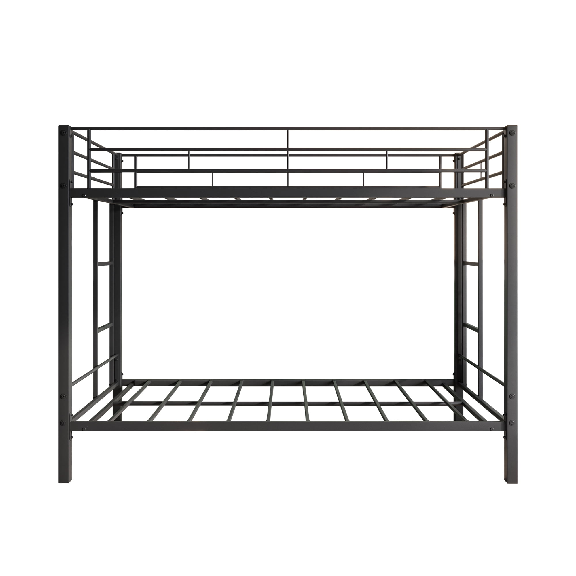 MAYEERTY Black Twin-over-Twin Metal Bunk Bed: Heavy-Duty with Shelf, No Box Spring Needed​