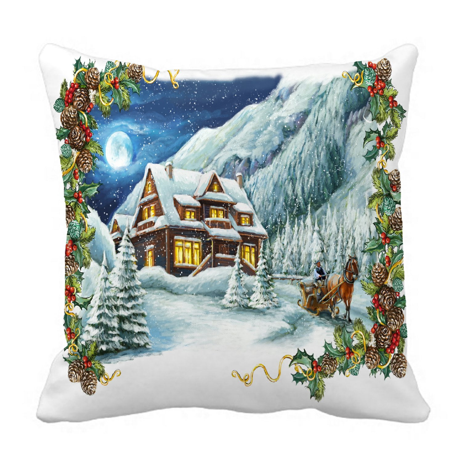 PHFZK Snow Pillow Case, Christmas Winter Happy Scene Pillowcase Throw