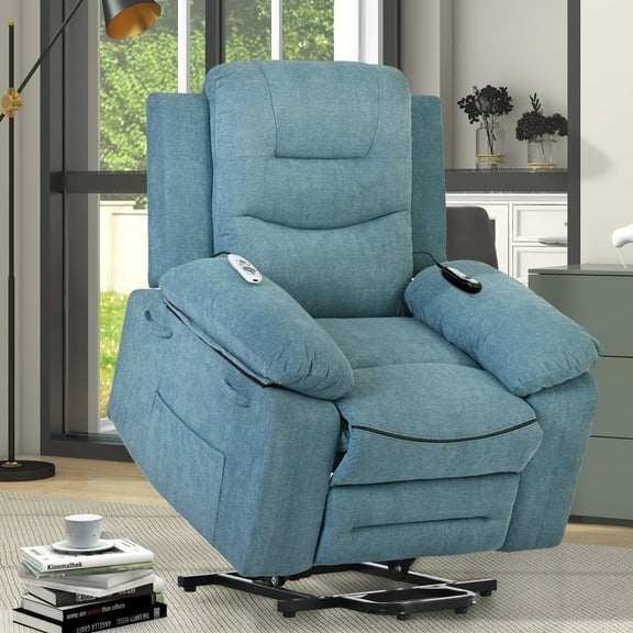 Power Lift Recliner Chair for Elderly, Recliners with Adjustable Massage and Heating Function,Heavy Duty Electric Lift Recliner with Infinite Position for Living Room,Blue