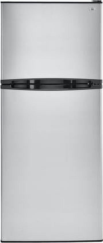 Haier 98 cu ft Top Freezer Refrigerator with Adjustable Glass Shelves, Stainless Steel, 24 in