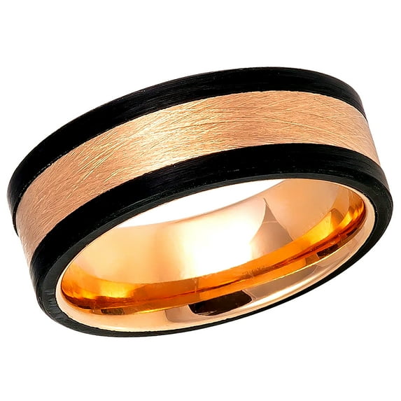 Men's Women's Tungsten Wedding Band Engagement Ring 8mm Rose Gold Plated & Carbon Fiber Ring, SZ 15