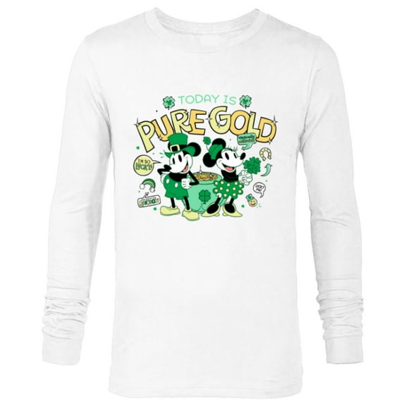 Disney Mickey & Minnie Pure Gold St Patrick’s Day Retro - Long Sleeve T-Shirt for Men - Customized-White