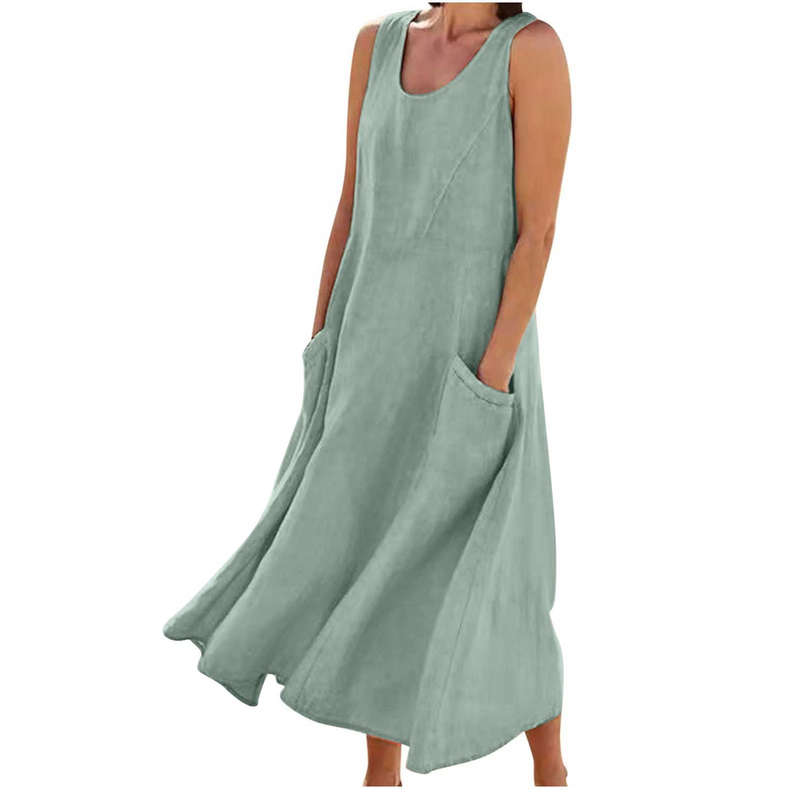 Women's Sleeveless Floral Long Dress - Cotton Linen Beach Dress With Pockets 2025