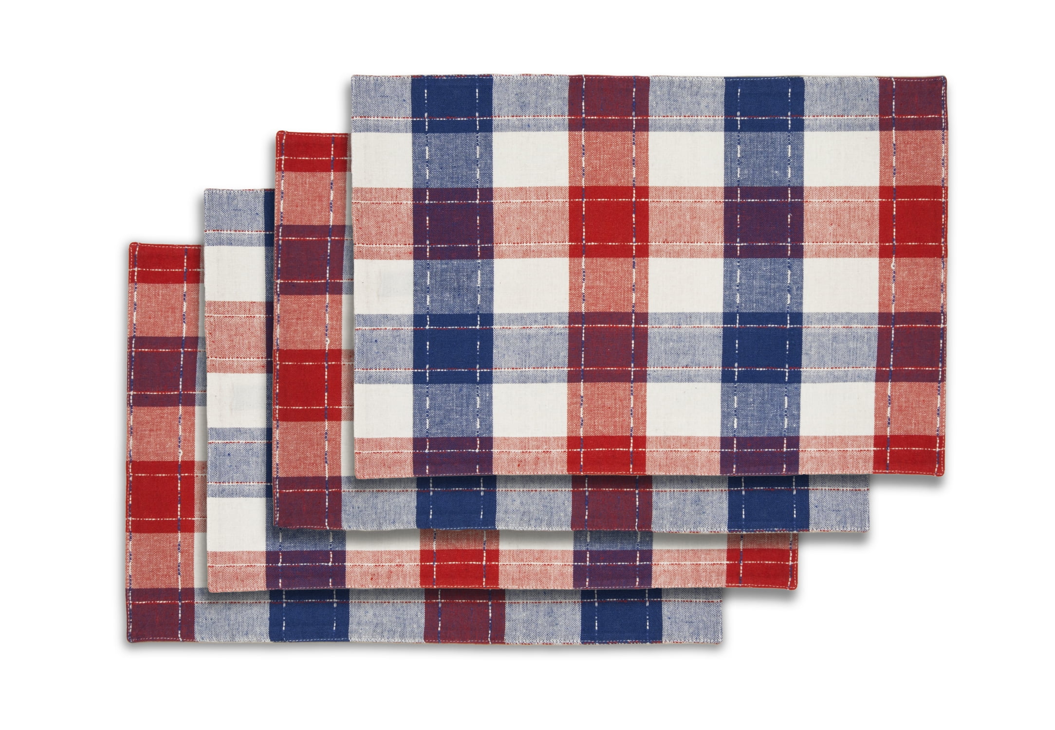 Lintex Linens Americana Plaid Red White and Blue 100 Cotton 4Pack
