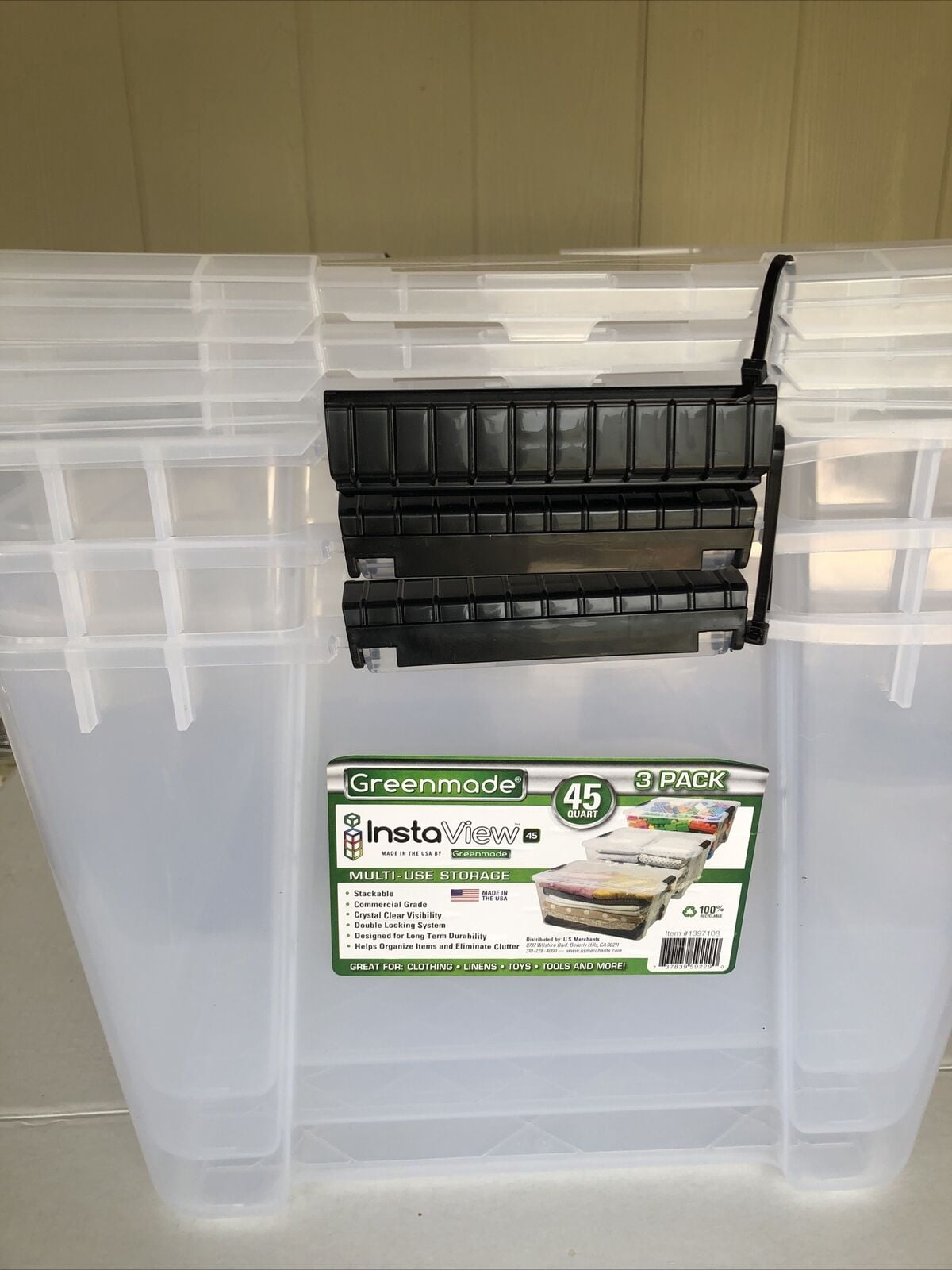 Greenmade InstaView 3 Pack 45 Quart Multi-Use Storage Bins M4A. New