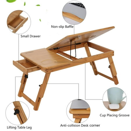 Garosa Portable Folding Bamboo Bed Laptop Desk Adjustable Lap
