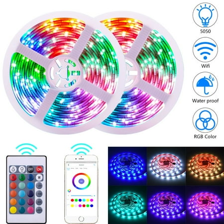 

32.8ft LED Strip Lights Waterproof LED Tape Lights Color Changing 300 LEDs Light Strips Kit with Wifi Remote Control Supply for Indoor Outdoor Use