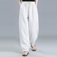 thumbnail image 2 of hotojiny Women's Casual Lantern Tapered Harem Pants Summer Baggy Cotton Linen Loose Fit Drawstring Trousers with Pocket, 2 of 7