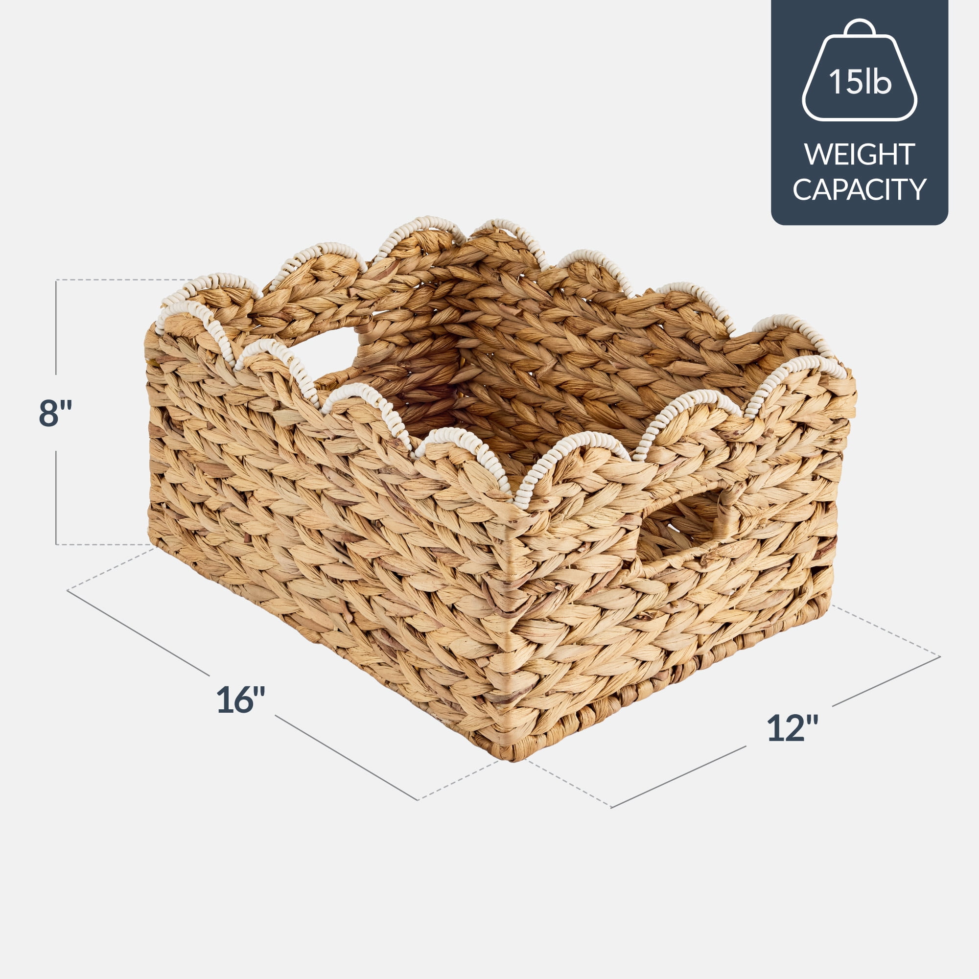 Best Choice Products 16x12 Scalloped Shelf Baskets, Woven Storage Bins, 2 Pack - Natural with White Trim