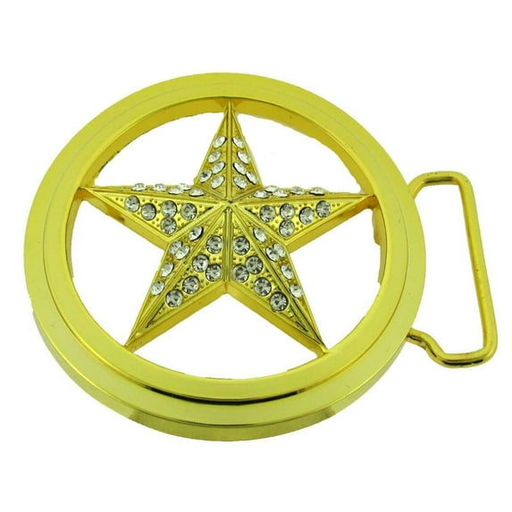 Lonestar Gold Rhinestones in Gold Plain Borders Oval Finished Cowgirl Gift Belt Buckle