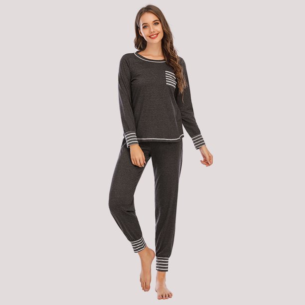 Conjunto de pijamas de 2 piezas para mujer, pantalones de manga larga, ropa de dormir Irfora Gris/Medio