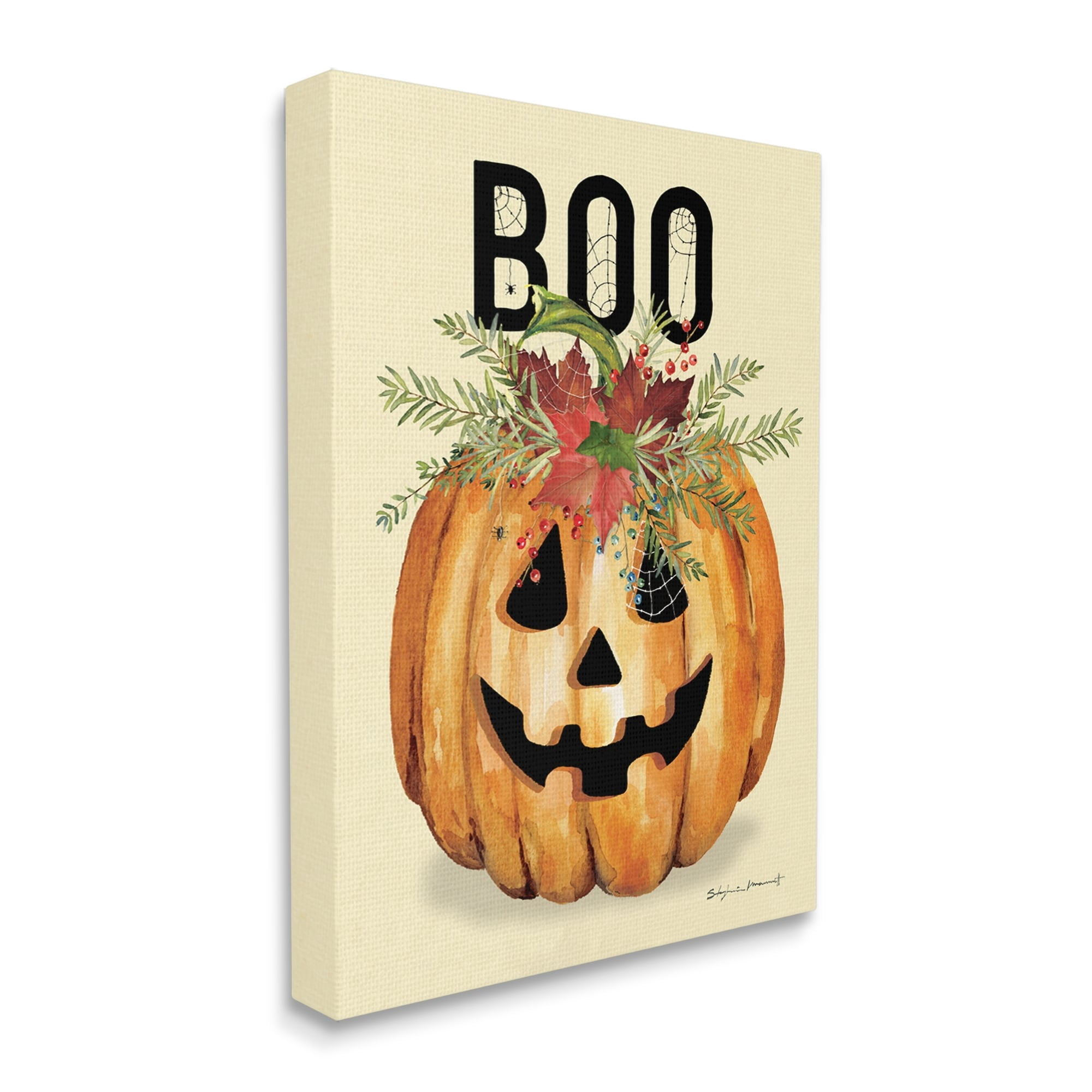 Stupell Industries Boo Seasonal Halloween Flowers Holiday Painting Gallery Wrapped Canvas Print Wall Art