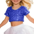 thumbnail image 4 of LIIPEE Girls Kids Round Neck Short Sleeve Sequin Crop Top Solid Color Sparkly Slim Fit Tee For Toddlers Dance Birthday Parties Blue -, 4 of 4
