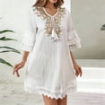 thumbnail image 6 of Livrdious Women's and Women's Plus Boho Embroidered Summer Dress Loose Fit 3/4 Ruffle Sleeve Casual Knee Length Vacation Dress, 6 of 9