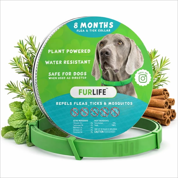Collar antipulgas y garrapatas FurLife para perros, impermeable, verde