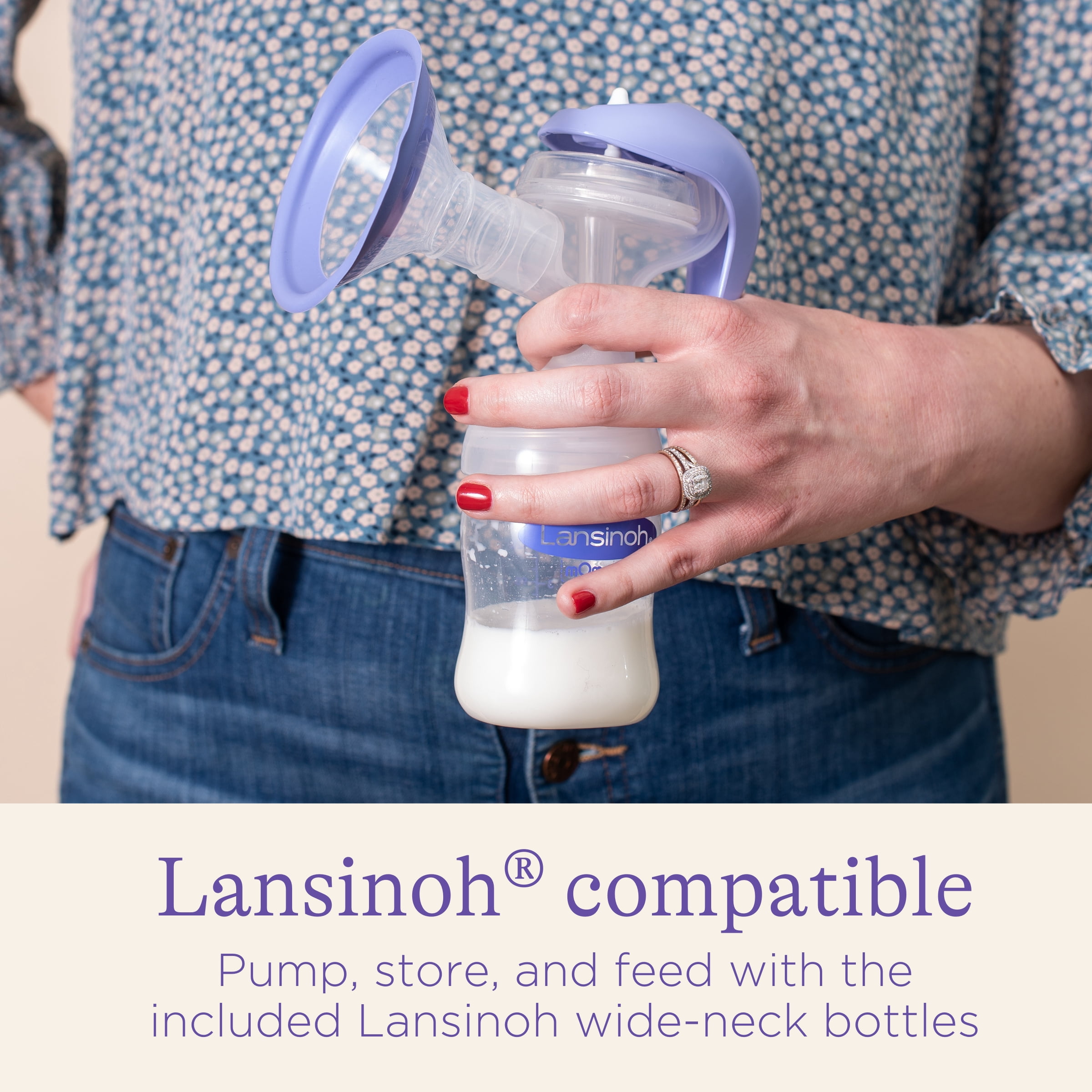 Lansinoh Manual Breast Pump, Hand Pump for Breastfeeding, Lightweight and Portable Design, Includes 5 oz Baby Bottle