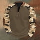 thumbnail image 1 of Blusas y camisas de manga larga con cuello redondo para hombre, talla grande, media cremallera, cuello redondo, estampado vintage de camuflaje, blusa de poliéster de manga larga para hombre, 1 of 4