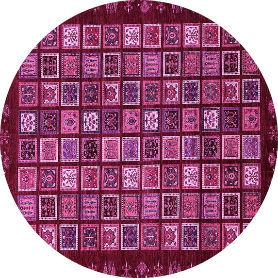 Ahgly Company Indoor Round Abstract Pink Modern Area Rugs, 6' Round