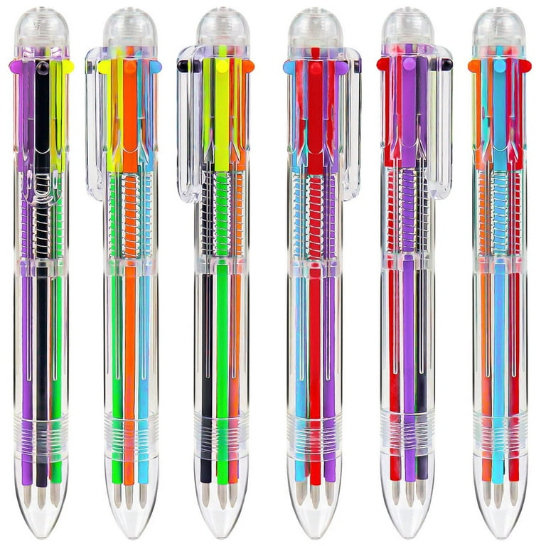 6 PCS Multicolor Pens in One, 0.5mm 6-in-1 Retractable Ballpoint Pens, 6  Colors Transparent Barrel Ballpoint Pen, Office School Supplies Students  Graduation Gift, Stationery Pens Drawing 