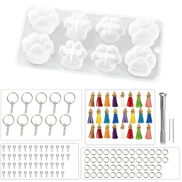 Keychain Casting Kit DIY 138PCS Animal Paw Keychain Epoxy Kit Jewelry Mold Set