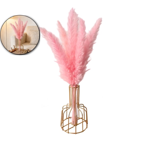 8Pcs Faux Pampas Grass Stems – Boho Dried Flower Decor for Wedding, Home & Table Centerpieces, No-Shed Artificial Floral Arrangement with Vase
