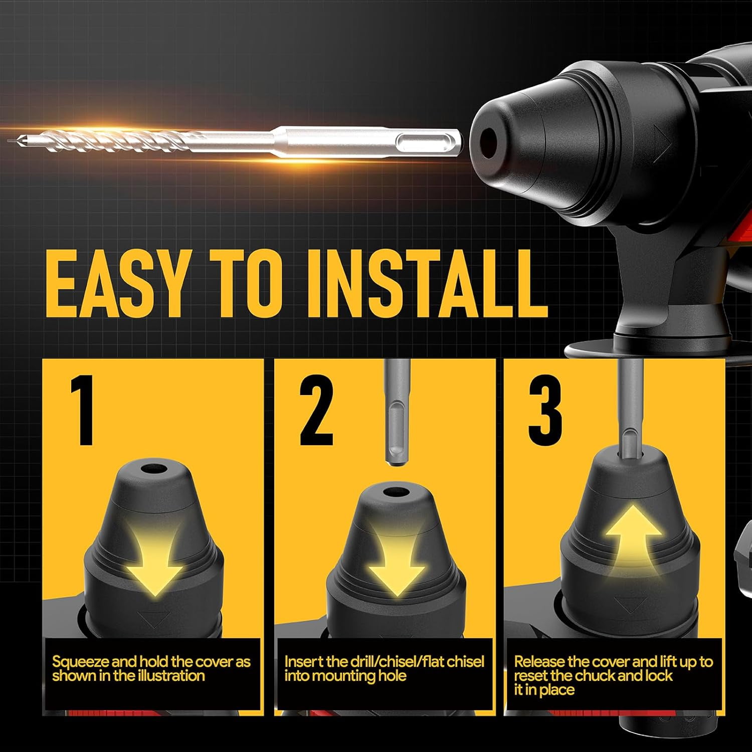 Cordless SDS-Plus Rotary Hammer Drill Compatible with Dewalt 20V MAX Battery, Brushless Motor, 4-Function, Tool Only (No Battery)