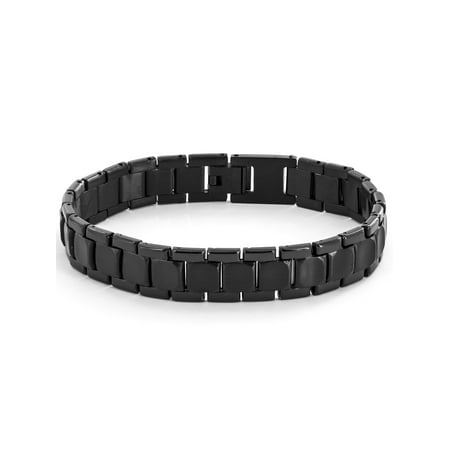 12 Mm Mens Bracelet - Black Plated Stainless Steel Classic Link Bracelet (12mm) - 8.5