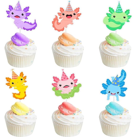 36 Pieces Axolotl Cupcake Toppers Birthday Decorations for Boys Girls - Cartoon Animal Axolotl Theme Cake Decors Picks Baby Shower Gender Reveal Party Favors Supplies